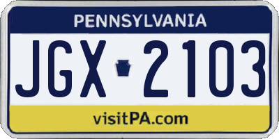PA license plate JGX2103