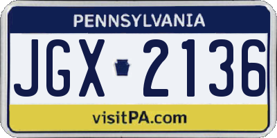 PA license plate JGX2136