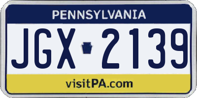 PA license plate JGX2139