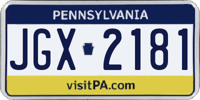 PA license plate JGX2181