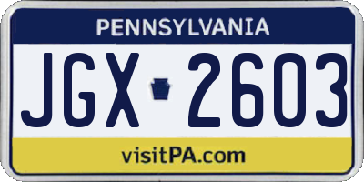 PA license plate JGX2603