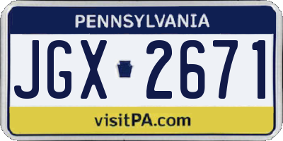 PA license plate JGX2671
