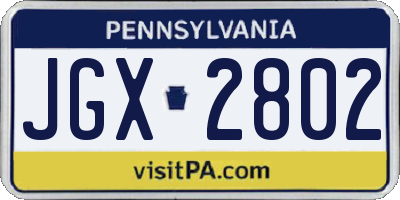PA license plate JGX2802