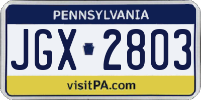 PA license plate JGX2803