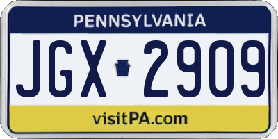 PA license plate JGX2909