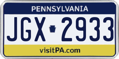 PA license plate JGX2933