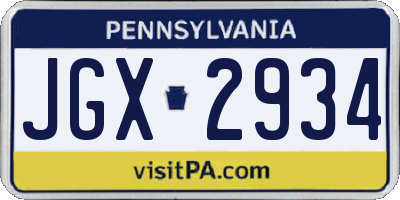 PA license plate JGX2934