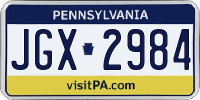 PA license plate JGX2984