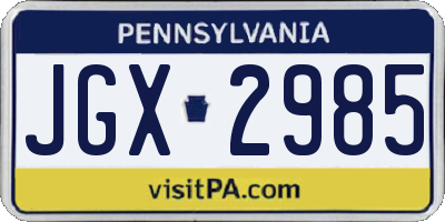PA license plate JGX2985
