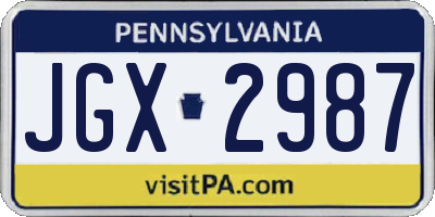 PA license plate JGX2987