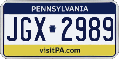PA license plate JGX2989