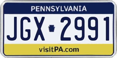 PA license plate JGX2991
