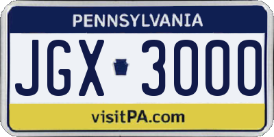 PA license plate JGX3000