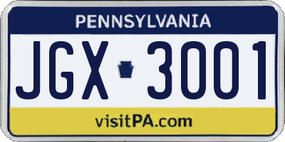 PA license plate JGX3001