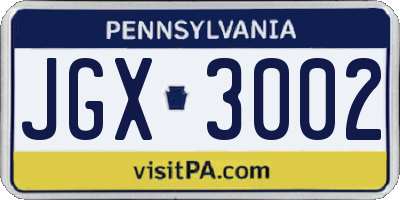 PA license plate JGX3002