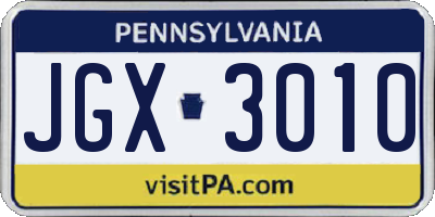 PA license plate JGX3010