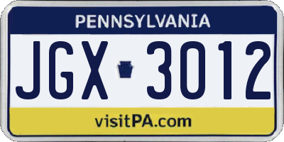PA license plate JGX3012