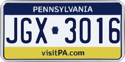 PA license plate JGX3016