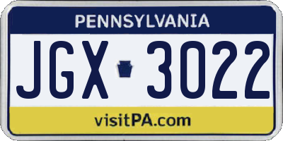 PA license plate JGX3022