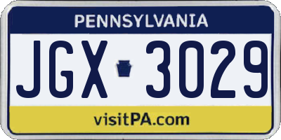 PA license plate JGX3029