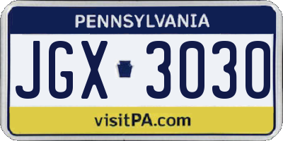 PA license plate JGX3030