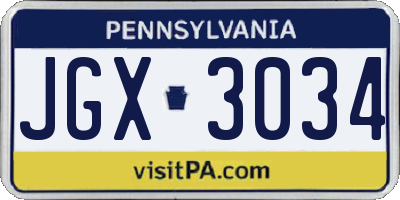 PA license plate JGX3034
