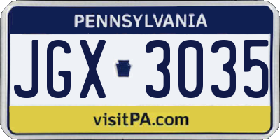 PA license plate JGX3035