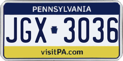 PA license plate JGX3036
