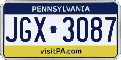 PA license plate JGX3087