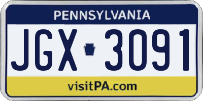 PA license plate JGX3091