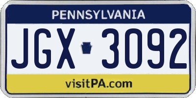 PA license plate JGX3092