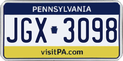 PA license plate JGX3098