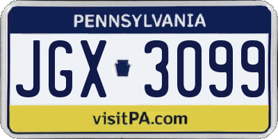 PA license plate JGX3099