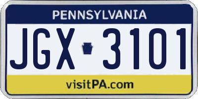 PA license plate JGX3101