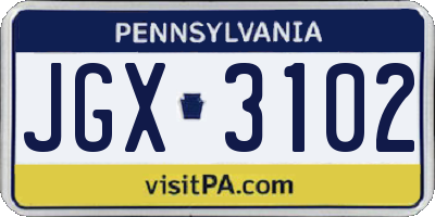 PA license plate JGX3102