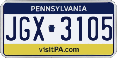 PA license plate JGX3105