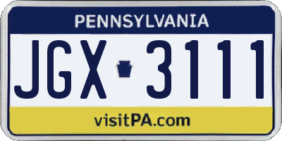 PA license plate JGX3111