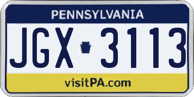 PA license plate JGX3113