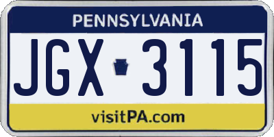 PA license plate JGX3115