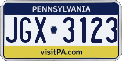 PA license plate JGX3123