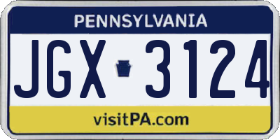 PA license plate JGX3124