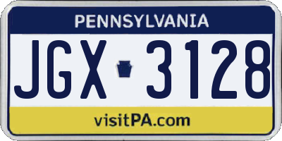 PA license plate JGX3128