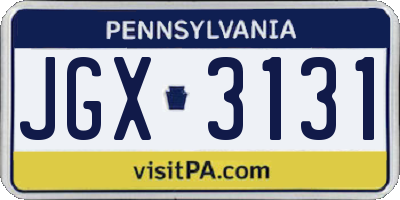 PA license plate JGX3131