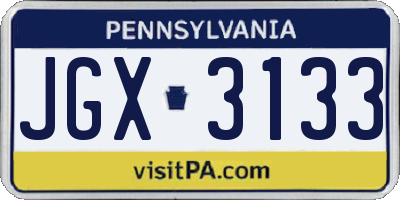 PA license plate JGX3133