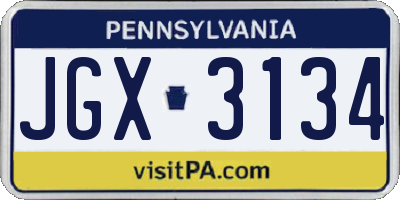 PA license plate JGX3134