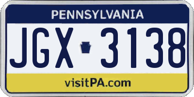 PA license plate JGX3138