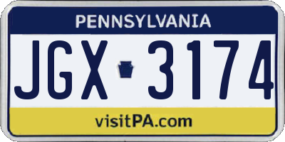 PA license plate JGX3174