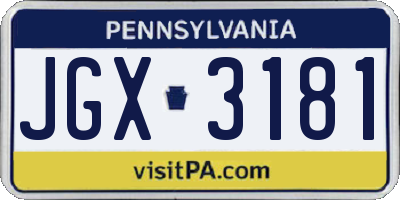 PA license plate JGX3181