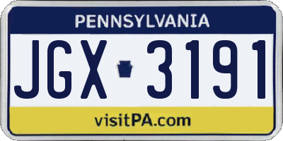 PA license plate JGX3191