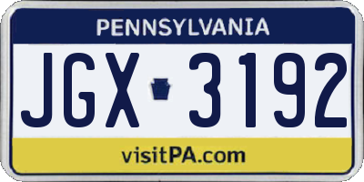 PA license plate JGX3192